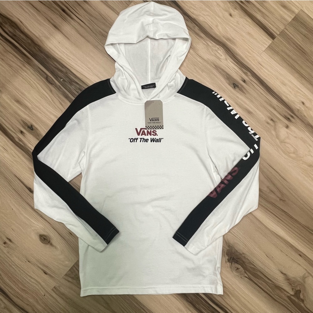 NWT Youth Vans Off The Wall Long Sleeve White/Black Shirt Size Medium